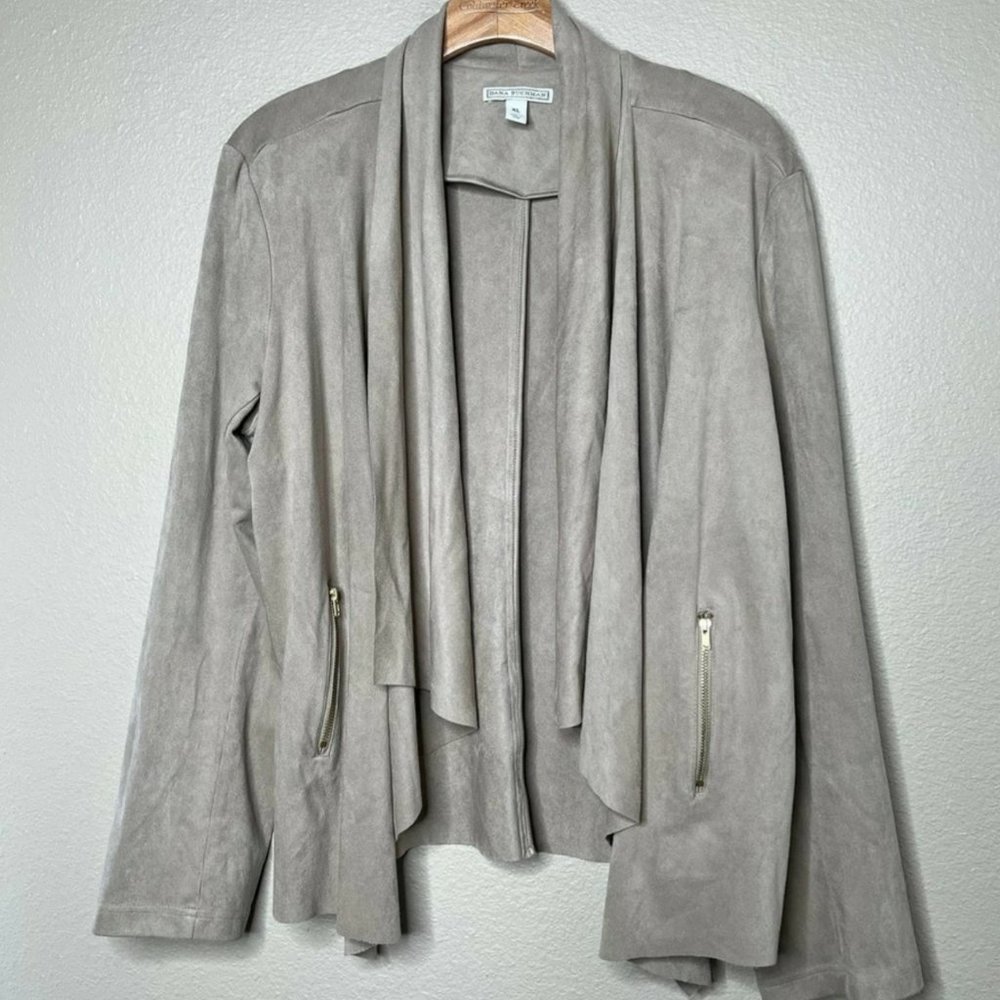 Dana Buchman open drape faux suede waterfall jacket cardigan, XL